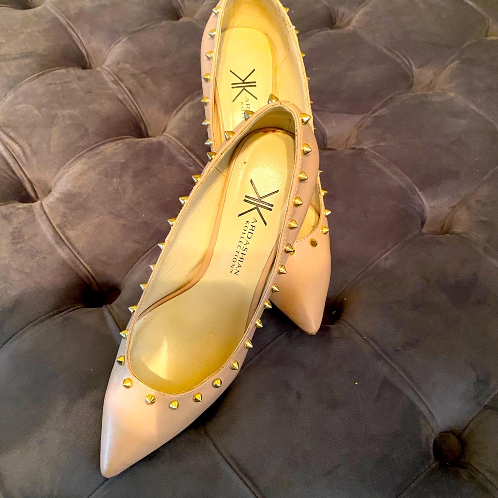 Kardashian Kollection Gold-Studded Pointy toe pumps